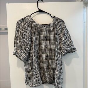THE GREAT. Black and White Plaid Blouse